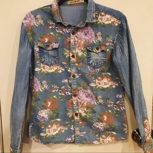 Denim floral button shirt